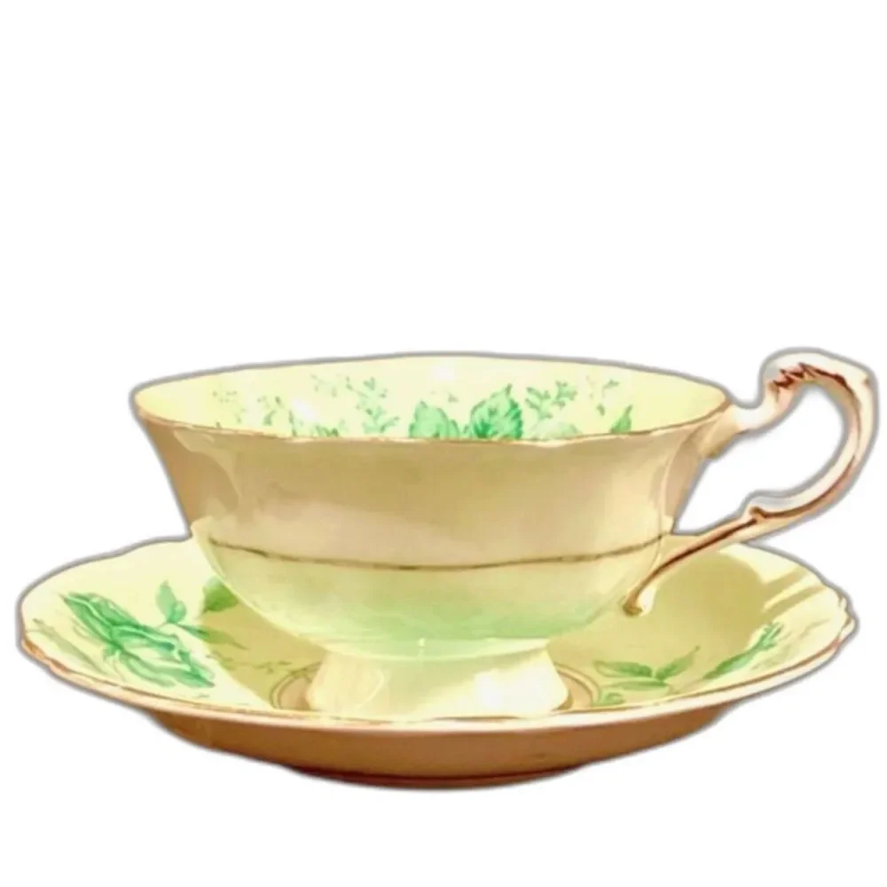 Vintage 1940s Paragon Double Warrant Bone China Green Cabbage Rose Cup & Saucer